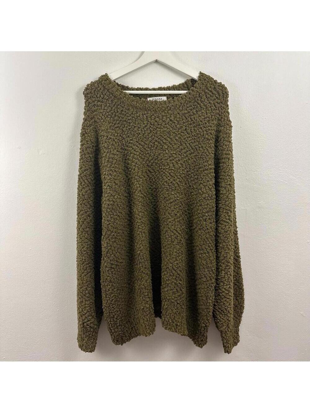 Zenana Women's Popcorn Green Pullover Sweater Size 1X